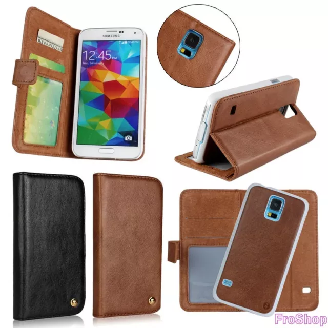 Für Samsung Galaxy S5 2in1 Leder Cover Handy Hülle Tasche Schutz Flip Case Etui