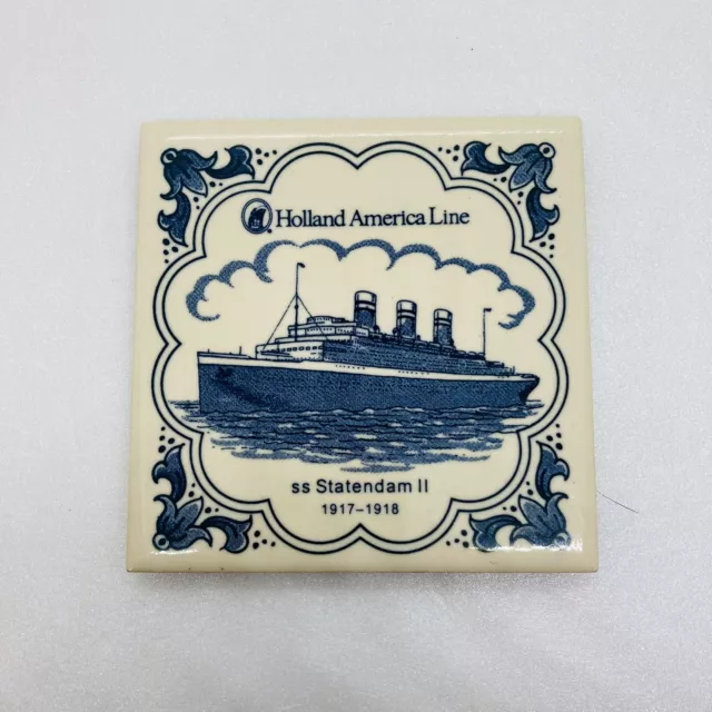 Vintage Holland America Line SS Statendsm II steamboat Drinking Coaster Tile 11