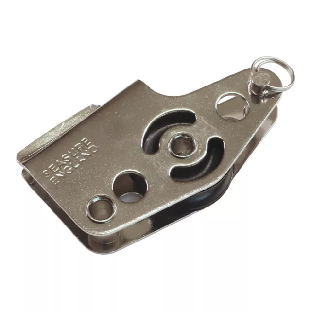 Small Single Pulley Block with Built-in V-Jammer and Becket Stainless Steel