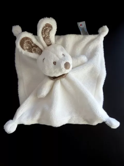 *. Doudou Plat Simba Nicotoy Lapin Blanc Foulard Bandana Marron Taupe Neuf*