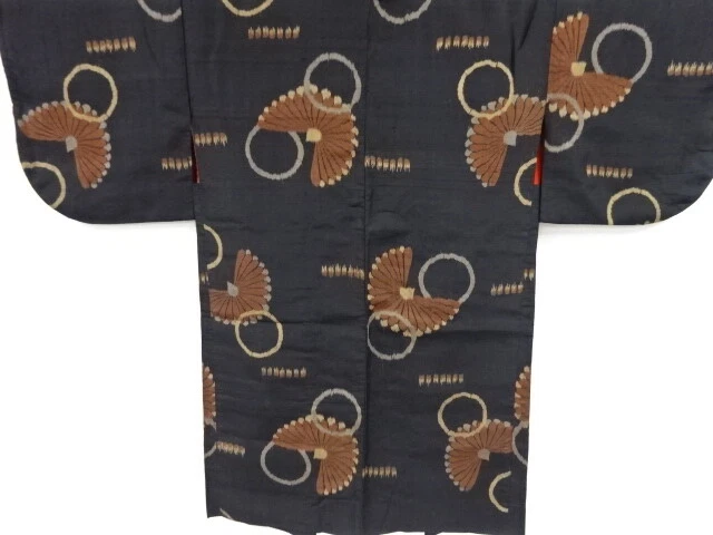 79670# Japanese Kimono / Antique Haori / Meisen / Woven Abstract Bird