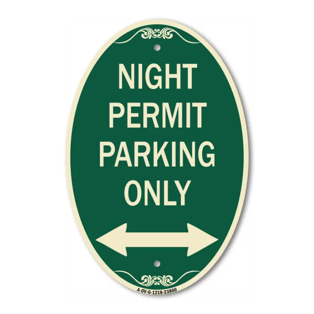 Night Permit Parking Only (With Bi-Directional Arrow) 12" x 18" Aluminum Sign