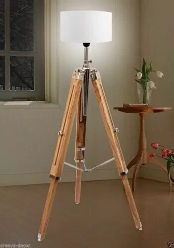 Marine Nautical Teak Wood Vintage Floor Lamp Wooden Tripod Stand Without Shade