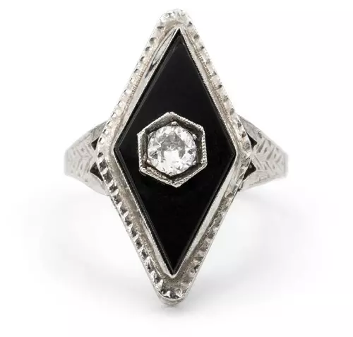 Beautiful Solid 935 Silver Art Deco 0.40 CT Onyx & CZ Fantastic Anniversary Ring