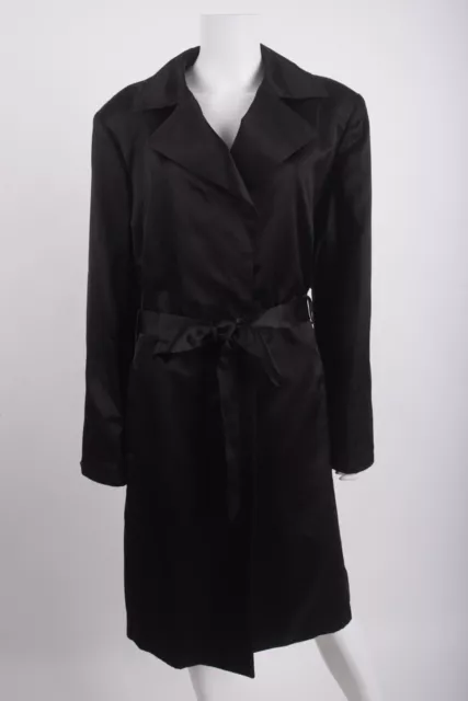 Ellen Tracy Womens Silk Trench Coat Log Jacket Overcoat Plus size 3X Black