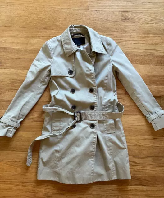 J Crew Collection Womens Double Breasted Belted Trench Coat Size 000 XXS