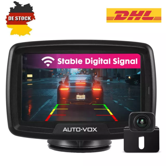 AUTO-VOX CS2 Kabellos Rückfahrkamera Set & 4.3" Monitor Funk Einparkhilfe IP68