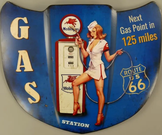 Blechschild  Gas Station  Motorhaube Werkstatt Pin up Girl Route 66  40x32 cm