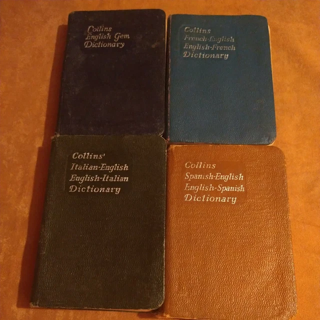 lot of 4 Vtg Collins Dictionaries Spanish,English, Italian, French