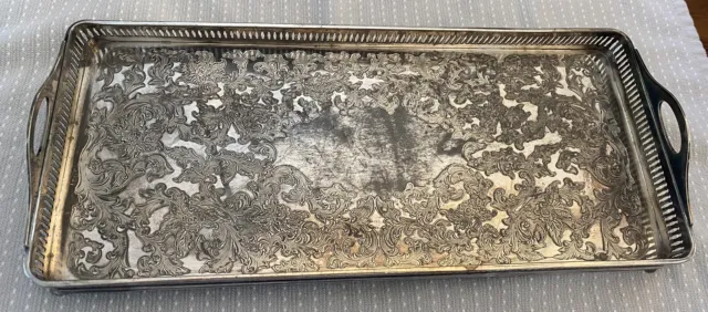 Antique Wilcox SP Co International Silver Co Silverplate Tray 1950 14.5x6.25x1.5 2