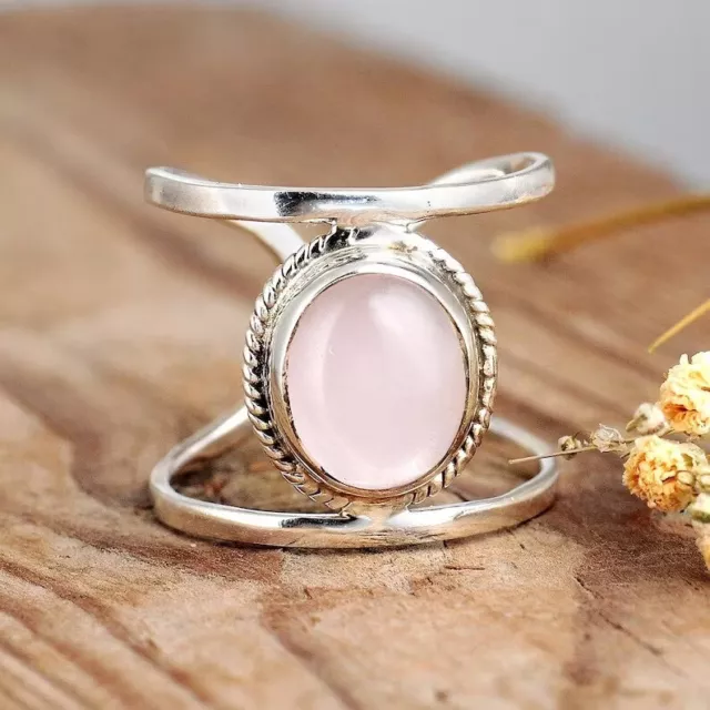 Rose Quartz Solid925 Sterling Silver Band &Statement Ring Handmade Ring All Size