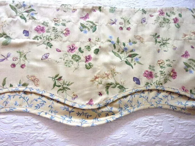 Waverly Light Gold, Pink, Blue Floral/Butterfly Double Layered Scalloped Valance