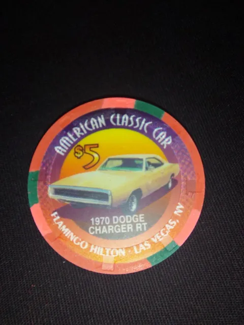 Flamingo Hilton Casino 1970 Dodge Charger RT Vintage $5 Chip Las Vegas Nevada