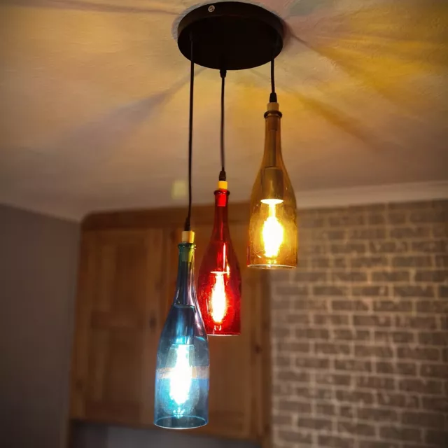 Vintage Ceiling Pendant Light Industrial Glass Lampshade 3Way Hanging Retro Lamp