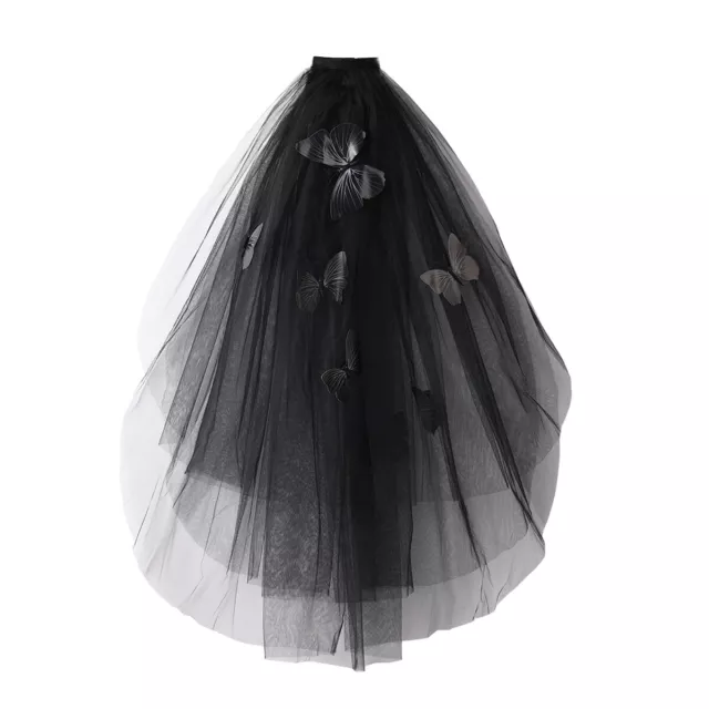 Gothic Women Black Veil With Comb Butterfly Organza Photoshot Wedding   Veil