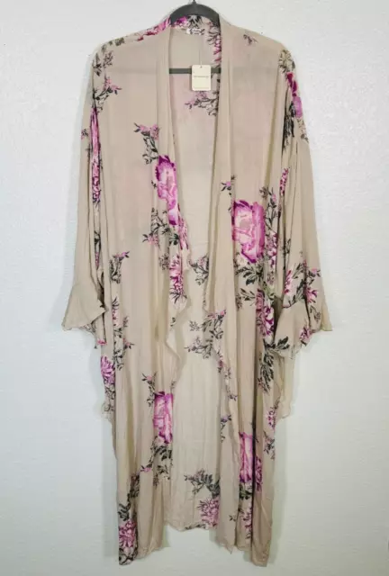 Free People Kimono Womens Medium Floral Duster Boho Romantic Cardigan Robe NEW
