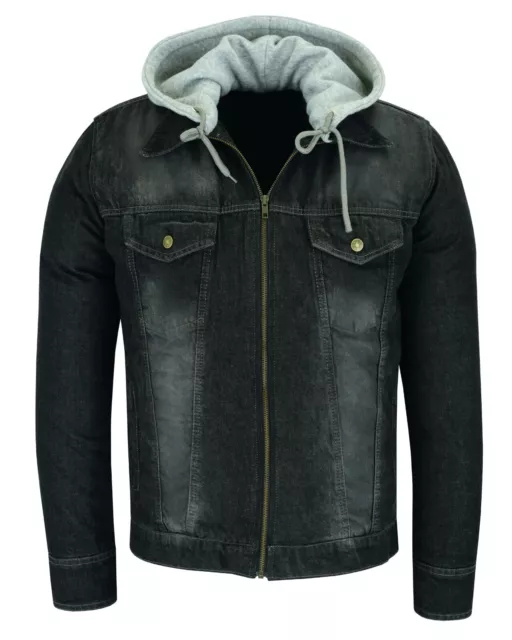 GearX Herren Motorrad Kapuzenpullover Jeans Jacke Retro Mode Bezug Gefüttert Ce