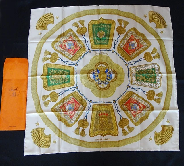 Beauty HERMES Hermes Scarf Carr 90 90 Ivory Multi Star Tassel Used yo