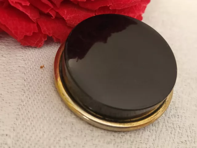 Collection gros bouton ancien épais noir pied cerclé métal doré 2,9 cm G17L