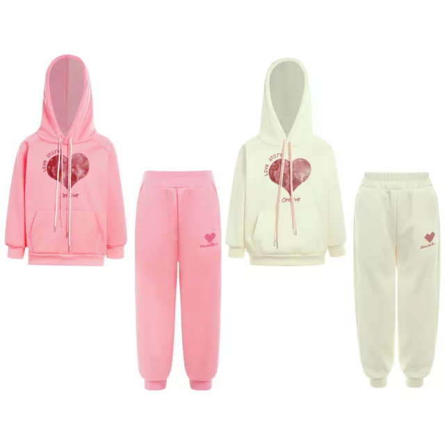 Kids Girls Hooded Sweatsuit Sweatpants Loungewear Tracksuit Outfit Sweatshirt