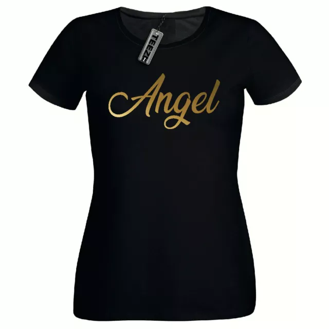 Gold Angel Tshirt, Ladies Fitted Tshirt,Gold Slogan Womens T Shirt