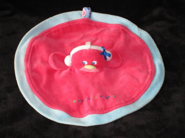 Doudou plat rond Poule Poussin Oiseau rose et bleu Sucre d'Orge
