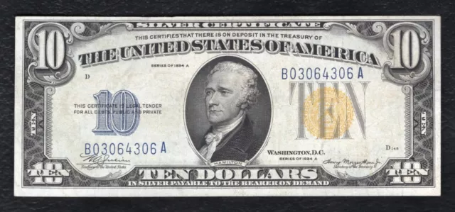 Fr2309 1934-A $10 Ten Dollars “North Africa” Silver Certificate Extremely Fine B