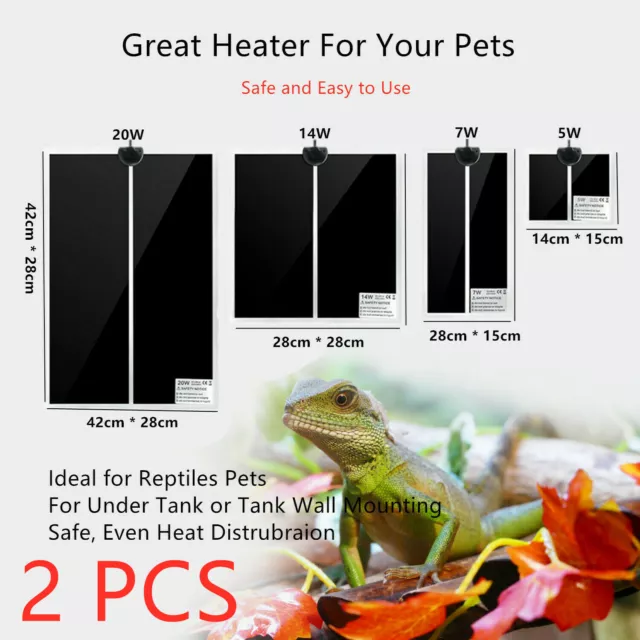 2pcs Pet Electric Reptile Heating Mat Pad Warmer for Hermit Crab Frog Lizard AU