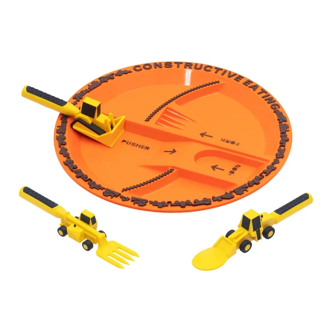 Constructive Eating 4 Piece Set - Construction Combo Utensil & Plate for...