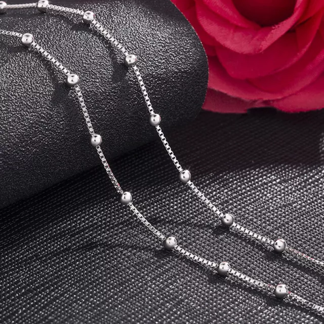 Genuine 925 Sterling Silver Ball Bead Box Chain Necklace Various Lengths  Italy