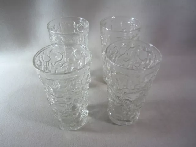 Set 4 Vintage Anchor Hocking Milano Clear Coolers 5 1/2" Crinkle Glass Tumblers