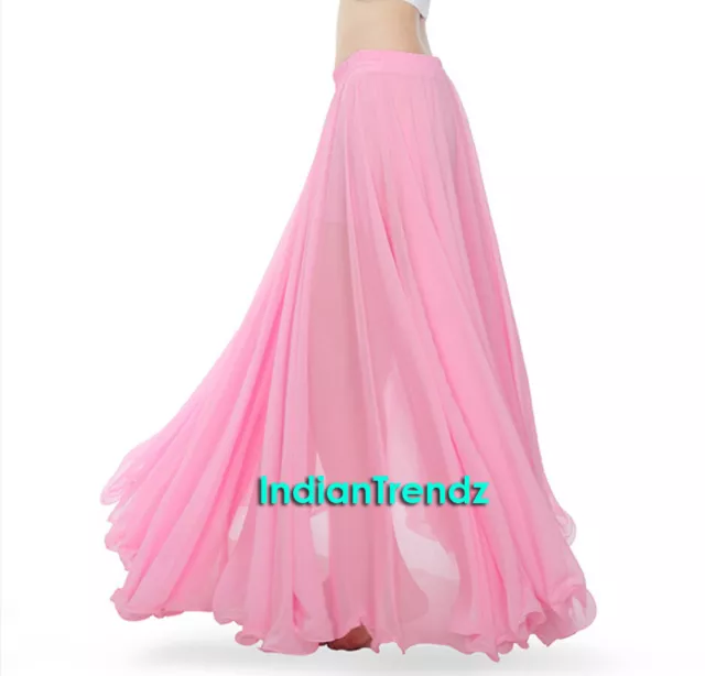 Pink - 360 Full Circle Skirts Chiffon Long Swing Belly Dance Costume Maxi