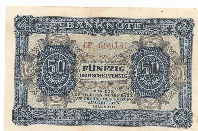 Banknote Fünfzig Deutsche Pfennig 1948