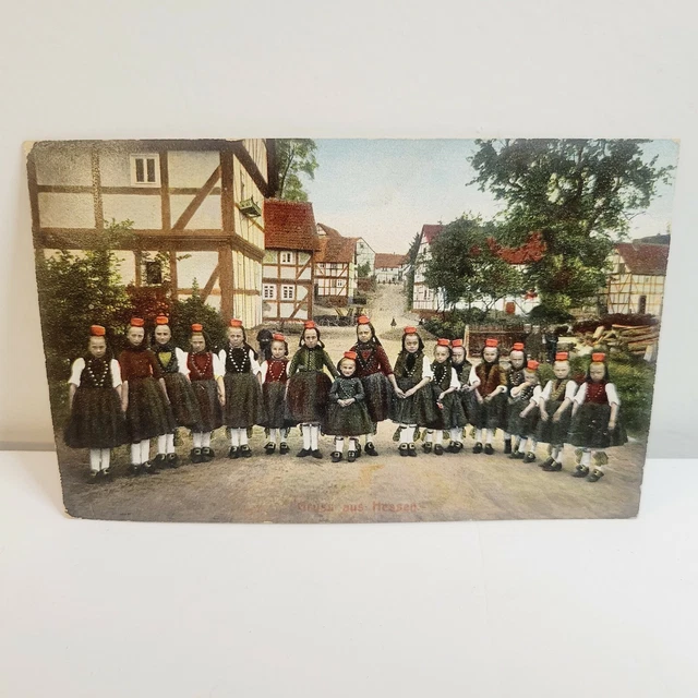 VINTAGE 1930'S GRUSS Aus Hessen Kids in Uniform Class Photo Tinted