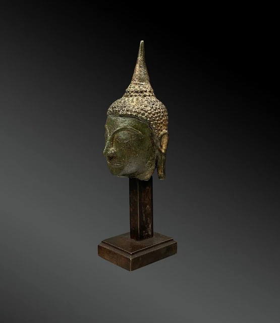 RARE ANTIQUE BRONZE HEAD Of BUDDHA 17 Century 4