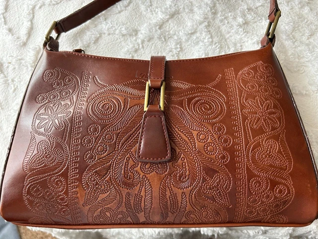 Belle Rose Brown Tooled Floral Leather Shoulder Bag Purse Vintage Belle Rose Brown Tooled Floral Leather Shoulder Bag Purse Vintage