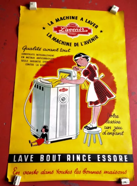 affiche   LITHO VINTAGE ANCIENNE LA MACHINE A LAVER DE L 'AVENIR  79 X 120 CM