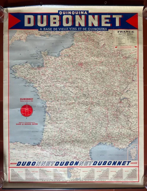 Affiche Carte de France Routière DUBONNET QUINQUINA 70x90cm 1960