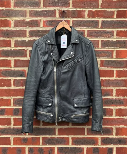 *AWESOME* ALL SAINTS Mens AKIRA Leather Biker Jacket MEDIUM / SMALL ...