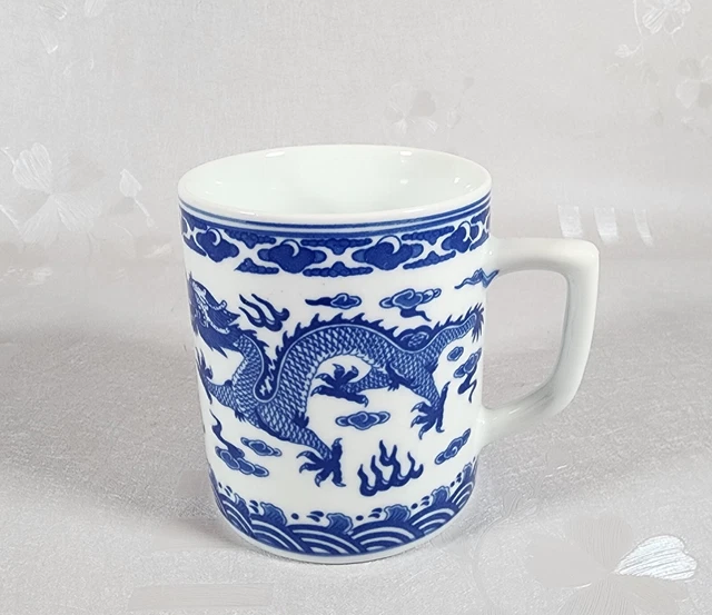 Chinese Dragon Mug White & Blue Coffee/Tea Cup Porcelain All Over Print
