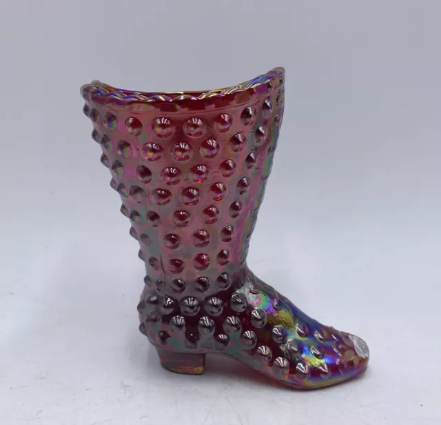 Fenton Cranberry Iridescent Hobnail Boot/Shoe Hand Painted Museum Collection