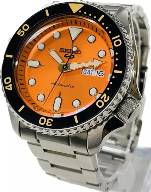 Seiko 5 Sports 4R36-07G0 SRPD59K1 Orange Day/Date Automatic Watch Near Mint A343