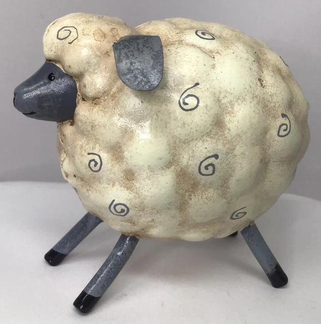 Vintage Sheep Lamb Figurine Boston Road Brand Metal Gray & White 3”H (9)