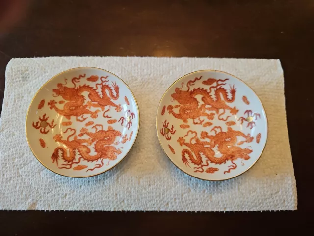 Pair of Vintage TFF Japanese Porcelain Ware Bowl Decorated In Hong Kong, Dragon