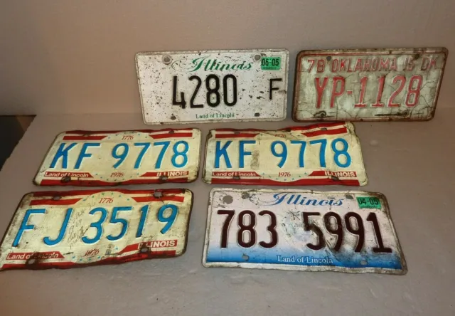 Vintage Lot of 6 Illinois & Oklahoma Licenseplates Bi-Centennial    S-29