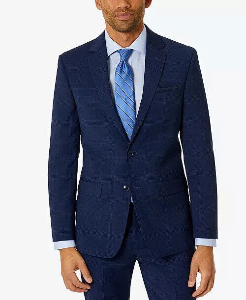BAR III Men's Skinny-Fit Suit Jacket 40R Blue Plaid Sport Coat
