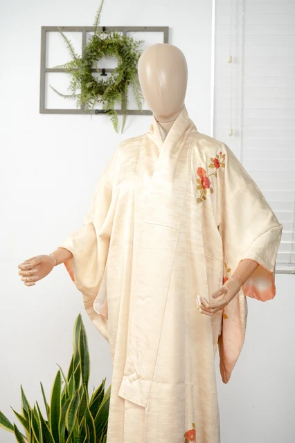 Dear Vanilla Japanese Silk Kimono Women's Robe Gown Authentic Japan Vintage Mint 2