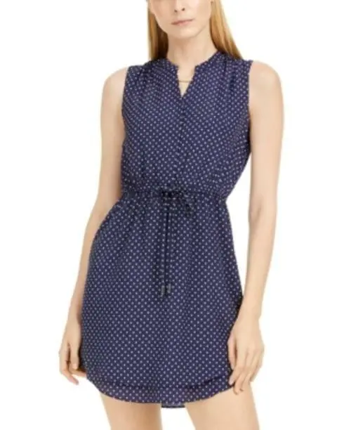 MSRP $70 Maison Jules Printed Double-Hem Sleeveless Dress Navy Size Medium