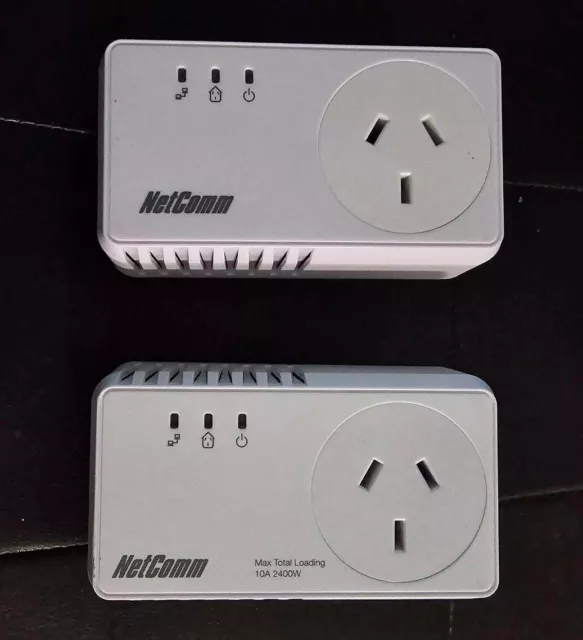 2x NetComm NP204 Powerline Adapter with AC Pass-Through - Home Ethernet Extender