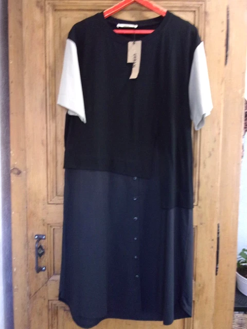 Robe Chemise Noire Et Grise Alembika Neuve Avec étiquettes - Taille 2 - 100% Coton Manches Courtes
